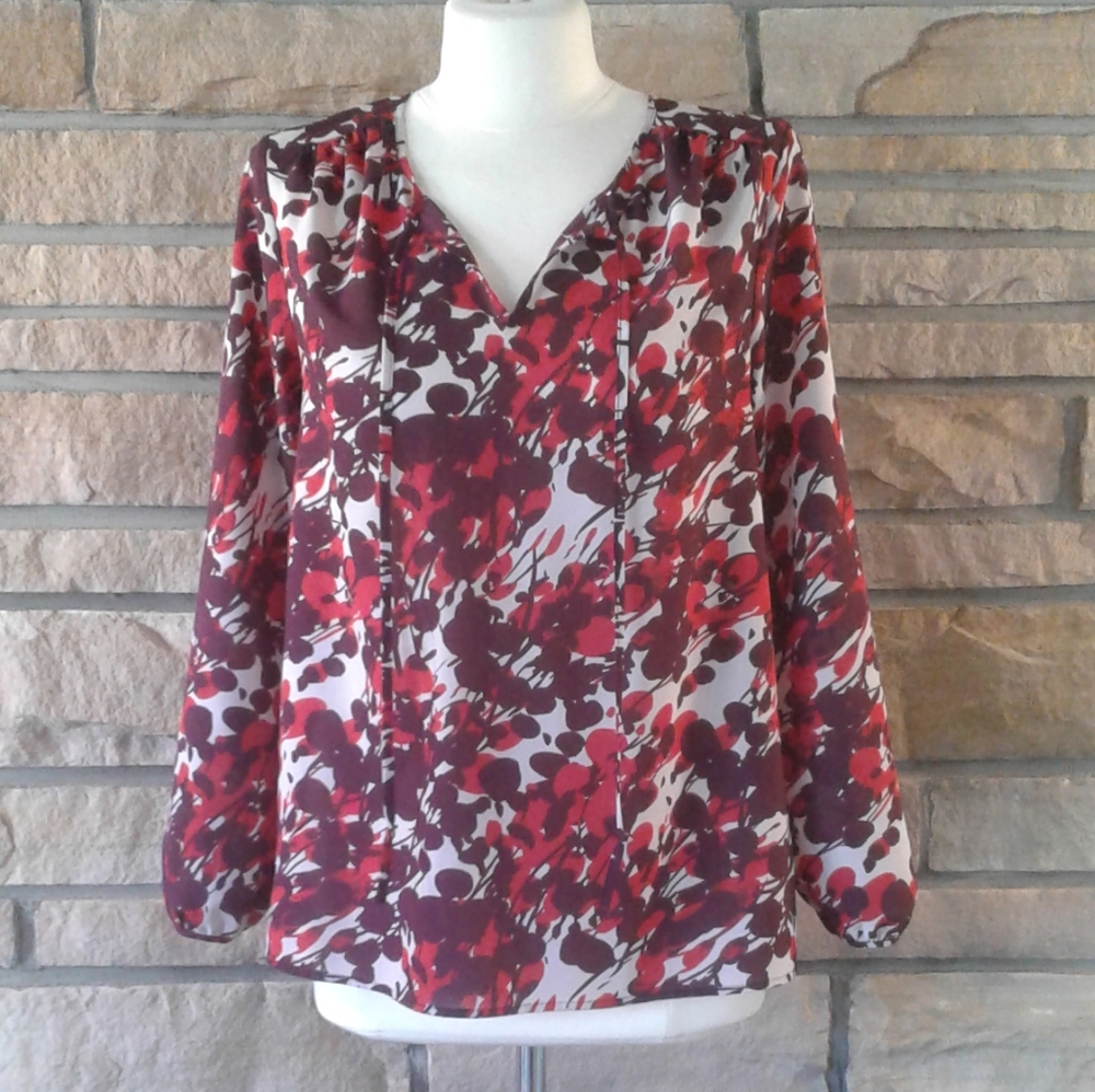 J Crew Dark Poppy Print Long Sleeve Blouse